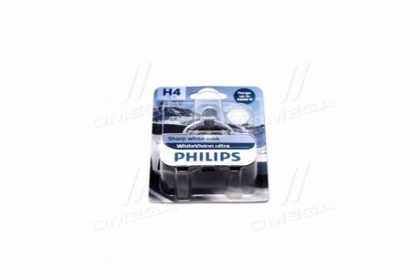 Лампа розжарювання H4 12V 60/55W WhiteVision ULTRA +60 (4200K) (1шт) (вир-во) PHILIPS 12342WVUB1