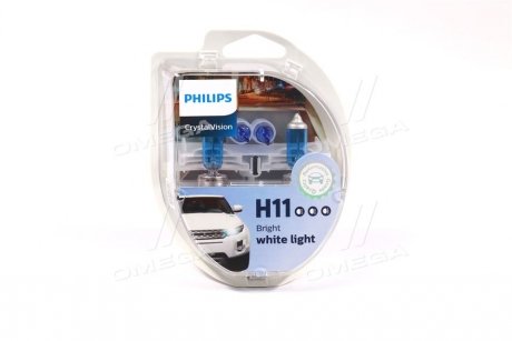 Лампа розжарювання H11 12V 55W PGJ19-2 Cristal Vision + 2x W5W 4300K (к-т) (вир-во) PHILIPS 12362CVS2