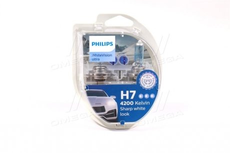 Лампочка H7 12V/55W PX26D +60% 2SZT+2SZT W5W WHITEVISION ULTRA 4200K PHILIPS 12972WVUSM