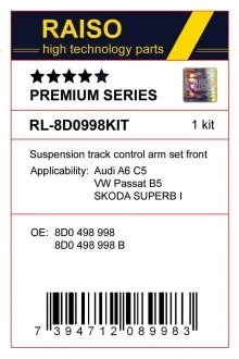 К-кт важелів підвески перед. Audi A6 C5/Superb I/Passat B5 (з товстим пальцем, конус 21мм) Raiso RL-8D0998S-KIT