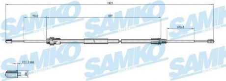 Трос ручного гальма. P207 bкbny /L,P/ 1796/945 SAMKO C0002B