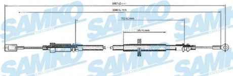 Трос ручного гальма. CI/FI/PE przуd 1078/761 SAMKO C0173B