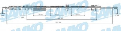 Трос ручного гальма.r. MONDEO III 1735/1532 SAMKO C0262B (фото 1)