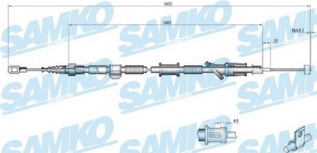 Трос ручного гальма.r. S40 /P/ 1615/1470 SAMKO C0917B (фото 1)