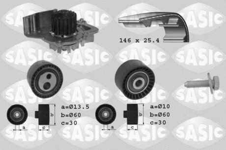 Насос води + комплект зубчатого ремня SASIC 3900006