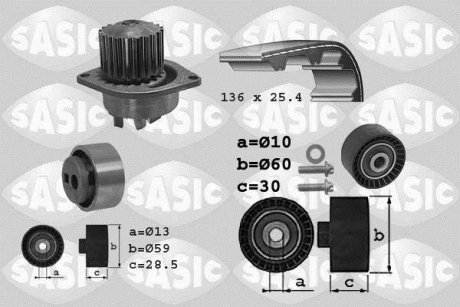 Насос води + комплект зубчатого ремня SASIC 3900017