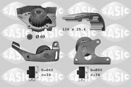 Насос води + комплект зубчатого ремня SASIC 3900022