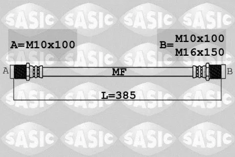 Гальмівний шланг гнучкий передн Лів/Прав (довжина 385мм, M10x1/M10x1,5) IVECO DAILY III, DAILY IV, DAILY VI 2.3D-3.0D 05.99- SASIC 6606233