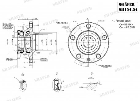 Подшипник зад. ступицы +монтажный к-кт Audi A3 1.6-2.0FSI 05/03- VW Touran 1.6FSI-2.0TDI 02/03- Caddy III 04- SHAFER SH15454K