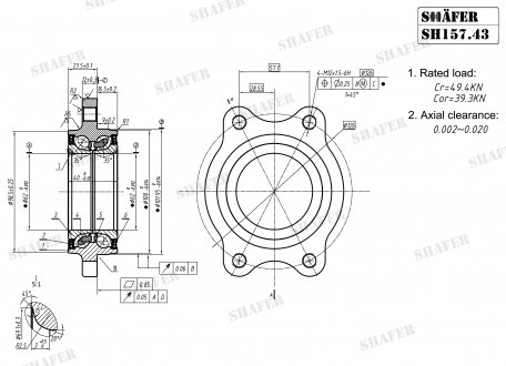 Подшипник передний Audi A4, A5, A6, A7, 08-, (61x62x102), ABS+, монт. ккт.+ SHAFER SH157.43K (фото 1)