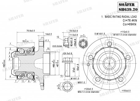 Ступица передняя MB Vito (639), 03-, монт. ккт.+ SHAFER SH639.20K