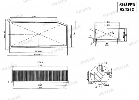 Фільтр повітряний Renault Dokker, Duster, Logan II, Captur, Clio IV, 0.9-1.6, 12- (з вушками) (без передфільтра) SHAFER SX3542