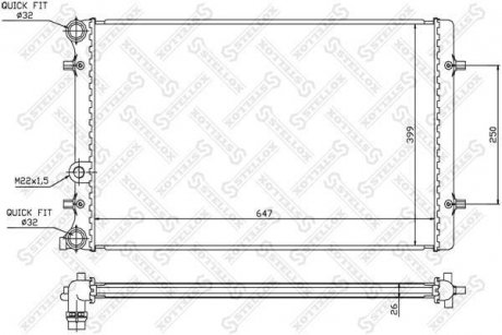 Радиатор основной Audi A3 96-03/VW Golf IV/Seat Leon/Toledo/Skoda Octavia 97 - STELLOX 10-25006-SX