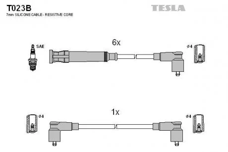 Фото комплект кабелів запалювання TESLA T023B Комплект кабелів запалювання TESLA T023B