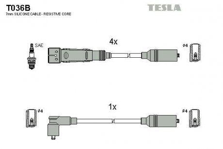 Дроти запалення, набір TESLA T036B