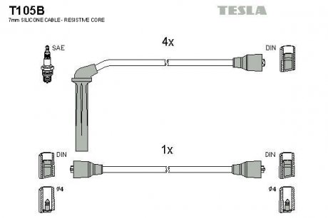 Комплект кабелей зажигания TESLA T105B (фото 1)