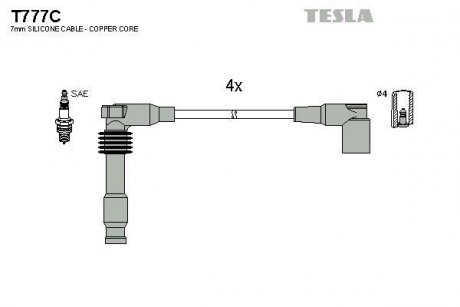 Провід свічковий Лачетті 1,8 (силікон) з мідною жилою BLATNA TESLA T777C