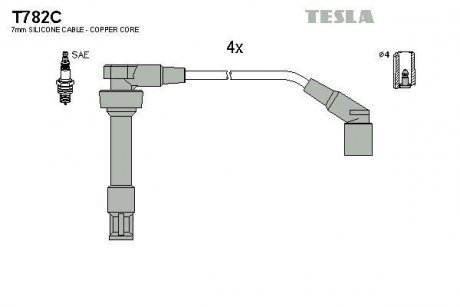 Комплект кабелей зажигания TESLA T782C