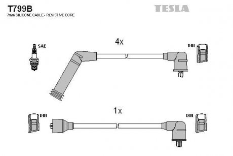 Комплект кабелей зажигания TESLA T799B (фото 1)