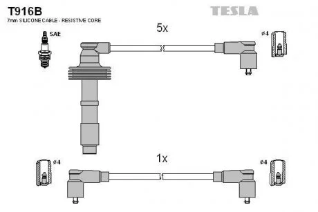 Фото комплект кабелів запалювання TESLA T916B Комплект кабелів запалювання TESLA T916B