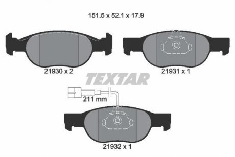 Тормозные колодки, дисковый тормоз (набор) TEXTAR 2193002