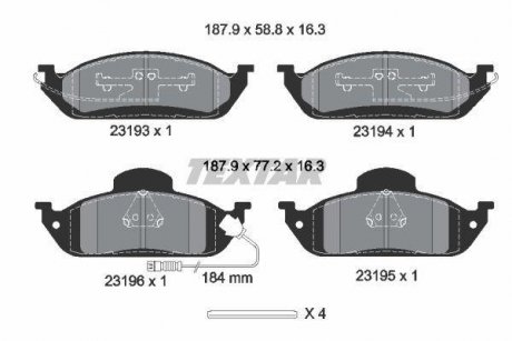 Гальмівні колодки, дискове гальмо (набір) TEXTAR 2319303