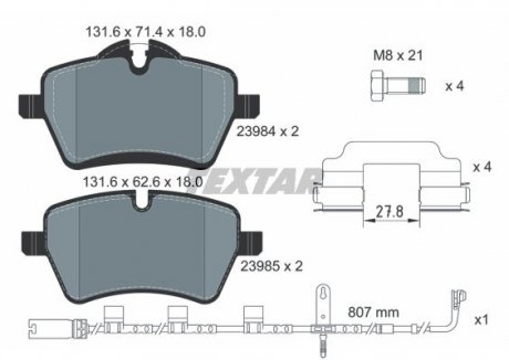 KLOCKI HAMULCOWE MINI COOPER S 10-13 PRZOD 18MM Z CZUJ. KPL TEXTAR 2398407