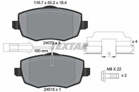 Гальмівні колодки, дискове гальмо (набір) TEXTAR 2407303