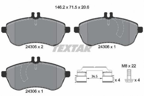 Гальмівні колодки, дискове гальмо (набір) TEXTAR 2430681