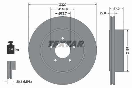 Диск тормозной CHRYSLER 300C 04- TEXTAR 92177205