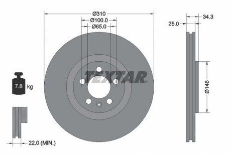 TARCZA HAMULCOWA 310X25 V 5-OTW PRZOD AUDI A1/VW POLO 09- PRO+ SZT TEXTAR 92275905