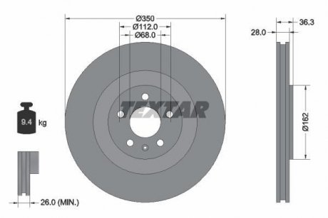 Диск гальмівний (задн.) Audi A6/A7/A8/Q7/Q8 15- (3 TEXTAR 92290405