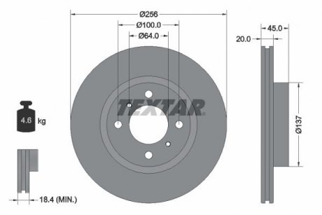 TARCZA HAMULCOWA 256X20 V 4-OTW MITUSUBISHI COLT 04-12 1,1/1,3/1,5/1,5D PRZOD SZT TEXTAR 92294403