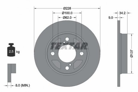 TARCZA HAMULCOWA 228X9 P 4-OTW SUZUKI SWIFT V 04/17> TYL SZT TEXTAR 92303603