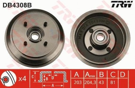 Гальмівний барабан TRW DB4308B