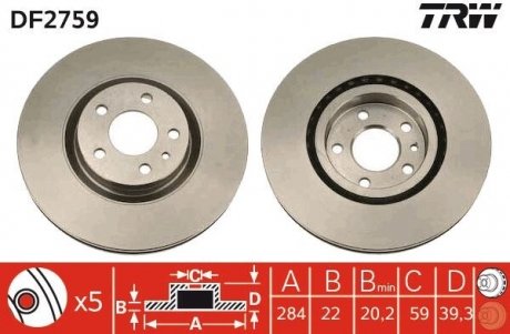 Диск тормозной TRW DF2759 (фото 1)