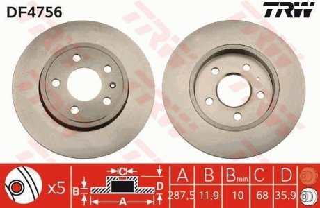 Диск тормозной TRW DF4756 (фото 1)