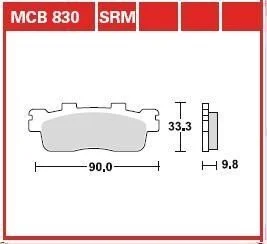 Гальмівні колодки задн/передн, призначення: скутери, матеріал: агломерат-SRM, 33,3x90x9,8мм KAWASAKI J125, J300, KYMCO DOWNTOWN, PEOPLE 125-350 2009-2017 (LUCAS) TRW MCB830SRM