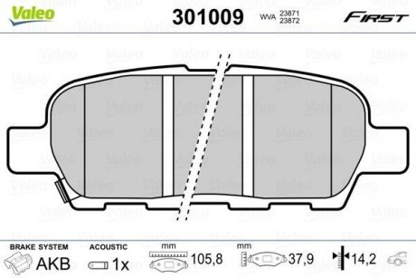 Тормозные колодки NISSAN T. QASHQAI/X-TRAIL/CUBE 07- Valeo 301009