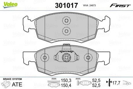 Тормозные колодки DACIA P. LOGAN MCV 07- Valeo 301017