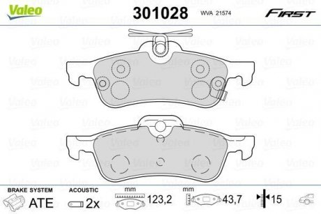 Тормозные колодки TOYOTA T. YARIS 05- Valeo 301028 (фото 1)