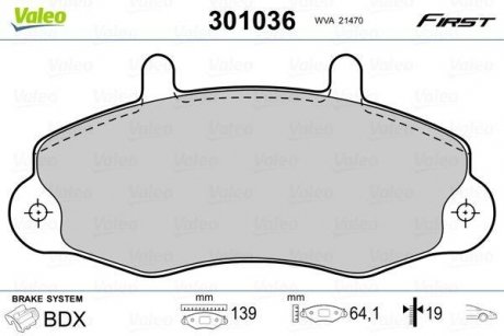 Тормозные колодки FORD P. TRANSIT 91-00 BEZ CZUJNIKA Valeo 301036