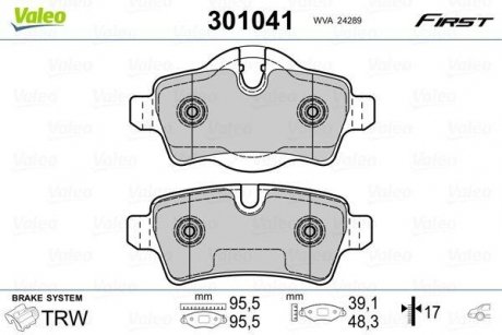 Тормозные колодки MINI T. COOPER/ONE 06- Valeo 301041