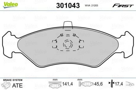 Тормозные колодки MAZDA P. 121 96-03 BEZ CZUJNIKA Valeo 301043 (фото 1)