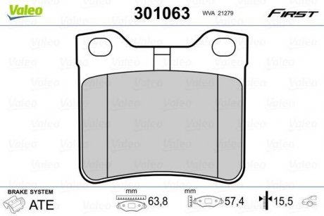 Тормозные колодки PEUGEOT T. 406/607 95- Valeo 301063