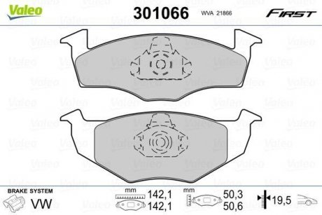 Тормозные колодки SEAT P. CORDOBA/IBIZA/TOLEDO 93-99 Valeo 301066