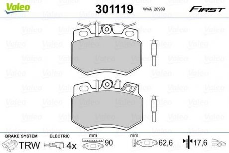 Тормозные колодки CITROEN P. C15/VISA 84-97 Valeo 301119 (фото 1)