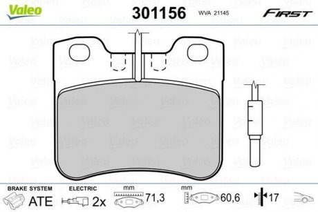 Тормозные колодки CITROEN P. AX 86-97 Z CZUJNIKIEM Valeo 301156 (фото 1)