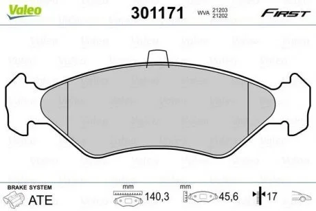 Тормозные колодки FORD P. FIESTA 89-97 BEZ CZUJNIKA Valeo 301171