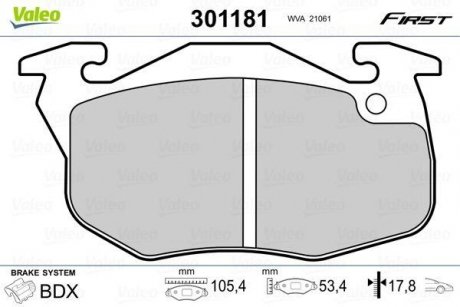 Тормозные колодки PEUGEOT P. 106/306 91-01 Valeo 301181